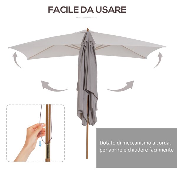Outsunny Ombrellone da Giardino 2x3 m Impermeabile, in Legno con Copertura Rimovibile in Poliestere, Grigio|Aosom