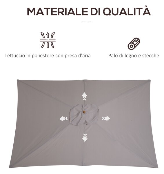 Outsunny Ombrellone da Giardino 2x3 m Impermeabile, in Legno con Copertura Rimovibile in Poliestere, Grigio|Aosom