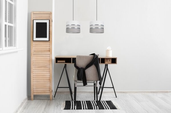 Lampadario su corda CORAL 2xE27/60W/230V bianco/grigio