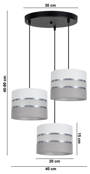 Lampadario su corda CORAL 3xE27/60W/230V bianco/grigio