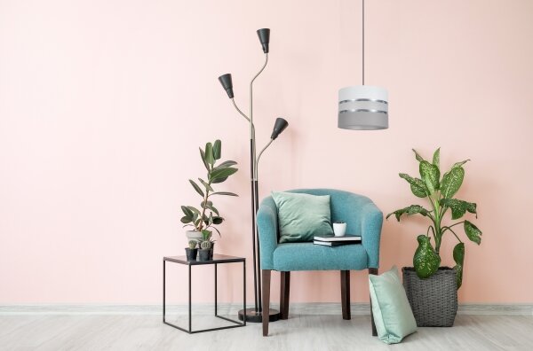 Lampadario su corda CORAL 1xE27/60W/230V d. 20 cm bianco/grigio