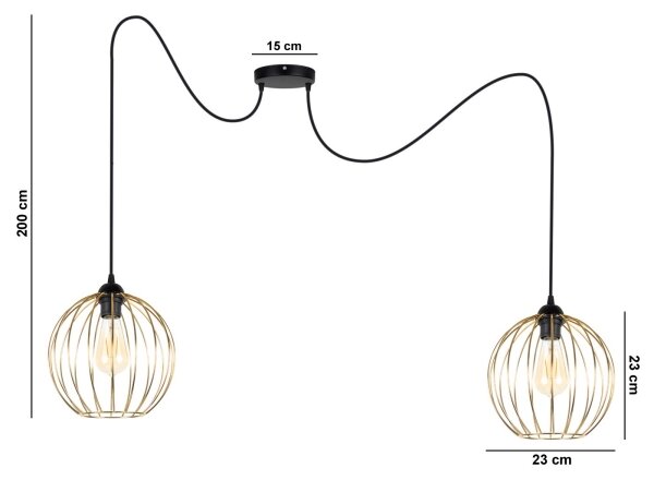 Lampadario a sospensione con filo MATT 2xE27/60W/230V ragno nero/oro