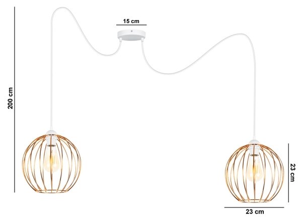 Lampadario a sospensione con filo MATT 2xE27/60W/230V ragno bianco/rame
