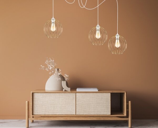 Lampadario a sospensione con filo MATT 3xE27/60W/230V ragno bianco/oro