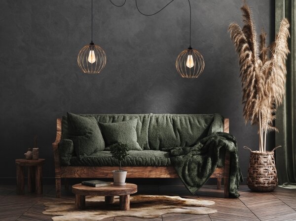 Lampadario a sospensione con filo MATT 2xE27/60W/230V ragno nero/rame
