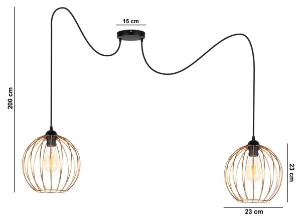 Lampadario a sospensione con filo MATT 2xE27/60W/230V ragno nero/rame