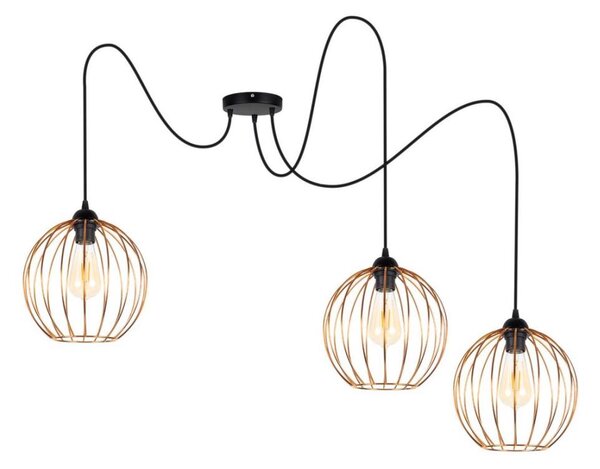 Lampadario a sospensione con filo MATT 3xE27/60W/230V ragno nero/rame