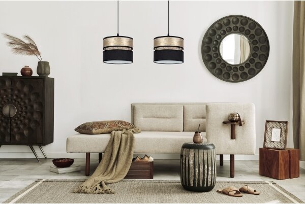 Lampadario a sospensione con filo LIMA 2xE27/60W/230V oro/nero