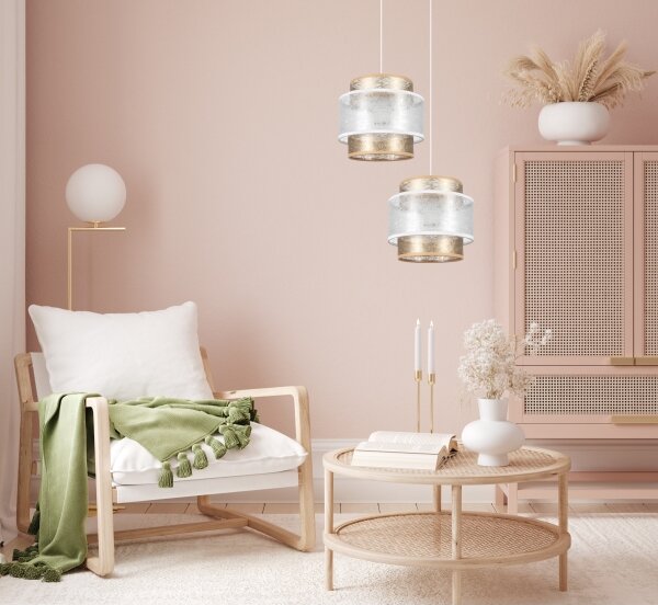 Lampadario a sospensione con filo GABI 2xE27/60W/230V oro/bianco diametro 30 cm