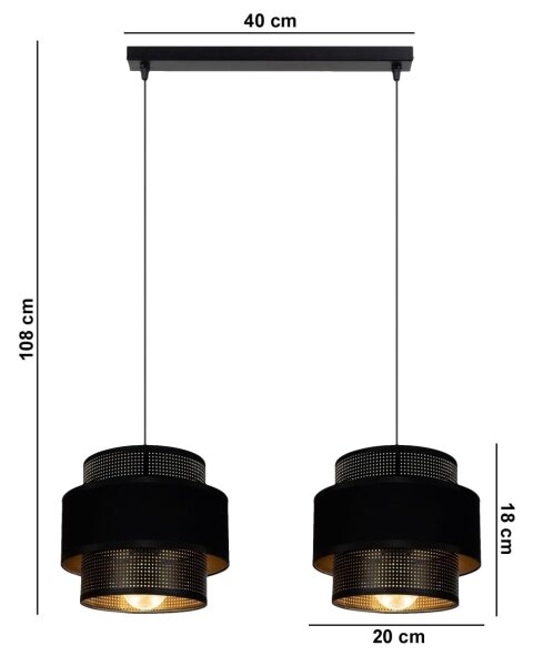 Lampadario a sospensione con filo NESS 2xE27/60W/230V nero