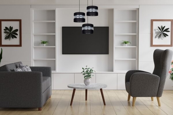 Lampadario a sospensione con filo CORAL 3xE27/60W/230V nero/cromo diametro 45 cm