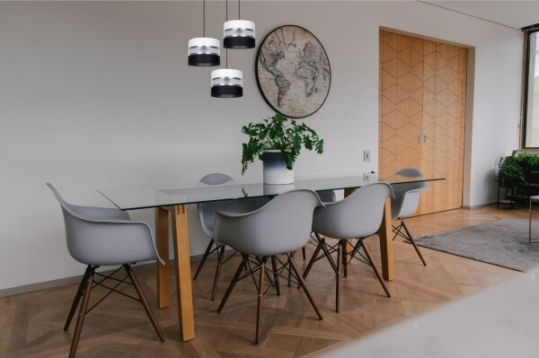 Lampadario a sospensione con filo CORAL 3xE27/60W/230V nero/bianco/cromo diametro 45 cm