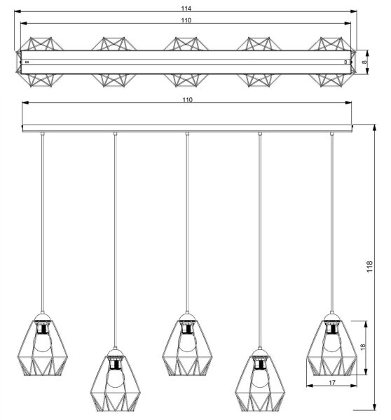Lampadario su corda BERGEN 5xE27/60W/230V nero