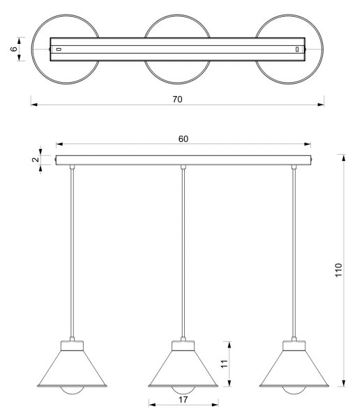 Lampadario su corda DEMET 3xE27/60W/230V nero/dorato