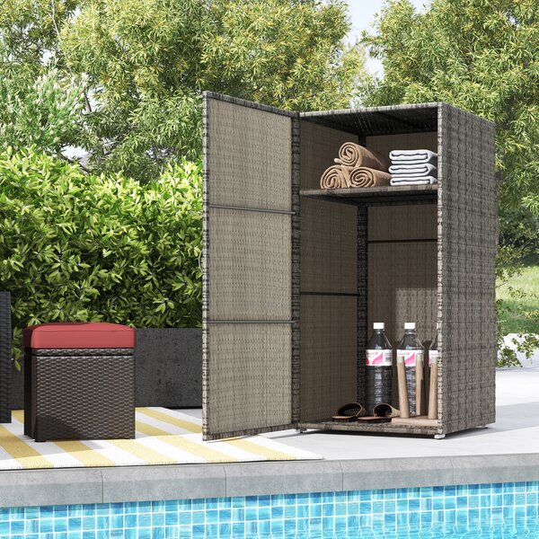 Outsunny Armadio da Giardino in Rattan PE con 2 Vani, 60x63x120cm, Grigio|Aosom