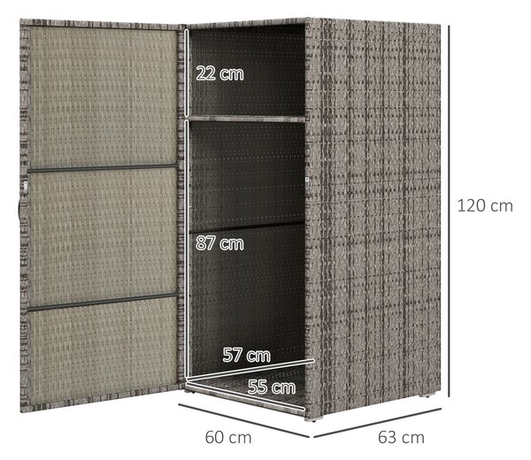 Outsunny Armadio da Giardino in Rattan PE con 2 Vani, 60x63x120cm, Grigio|Aosom