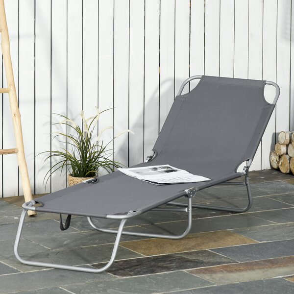 Outsunny Sdraio da Giardino Pieghevole, Lettino Prendisole in Metallo e Tessuto Oxford, Traspirante, 180x55x24cm - Grigio|Aosom