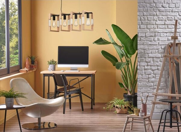 Klausen 114001 - Lampadario a sospensione con filo SERIES 4xE27/11W/230V legno/nero