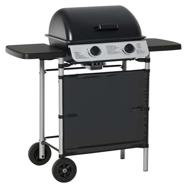 Barbecue a gas - Griglia affumicatrice - con 2 bruciatori - Tavolo da barbecue bilaterale - Griglie - Ruote
