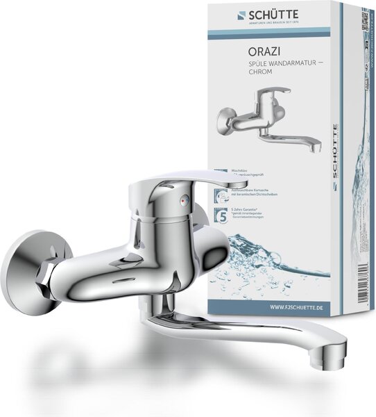 Rubinetto da cucina ORAZI di SCHÜTTE, rubinetto da cucina orientabile per montaggio a parete, miscelatore da cucina, cromo