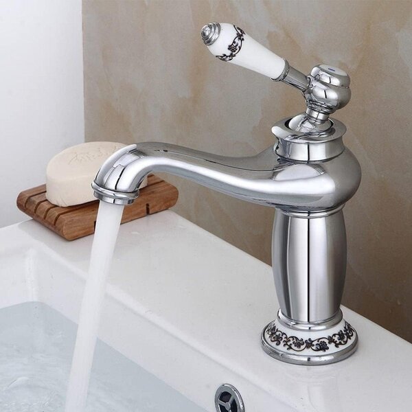 Rubinetto per lavabo – Miscelatore in ottone con finitura anticata, in stile retrò, con dettagli in porcellana