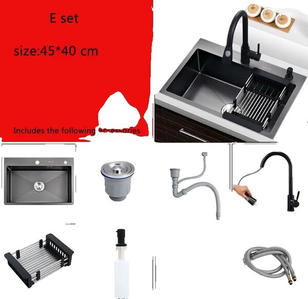 Lavello, montaggio a incasso, materiale in acciaio inossidabile, set