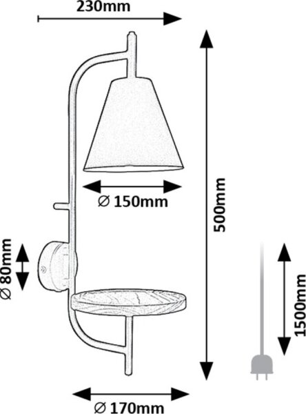 Rabalux 71293 - Applique con mensola AZOME 1xE27/15W/230V faggio