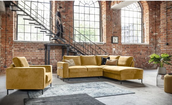 Divano letto angolare in velluto giallo (angolo destro) Lofty Lilly - Miuform