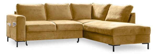 Divano letto angolare in velluto giallo (angolo destro) Lofty Lilly - Miuform