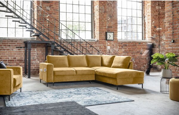 Divano letto angolare in velluto giallo (angolo destro) Lofty Lilly - Miuform