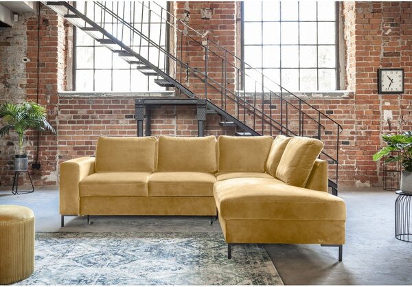 Divano letto angolare in velluto giallo (angolo destro) Lofty Lilly - Miuform