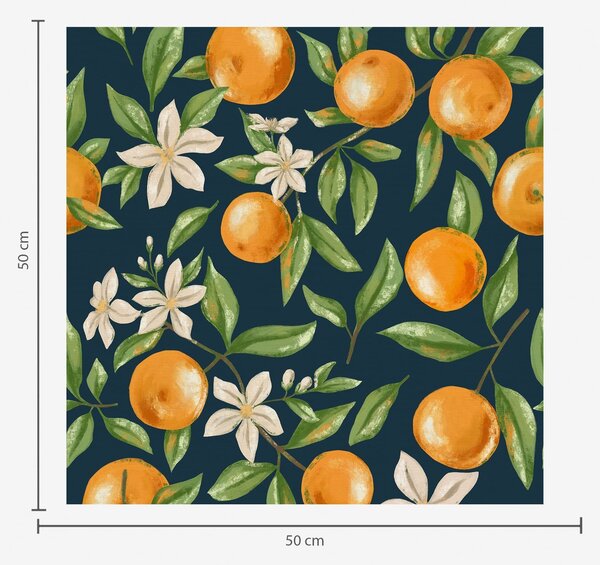 Carta da parati Arance, foglie verdi e fiori bianchi su sfondo scuro, Parati classici Cibo e bevande, a01262v3 : Uwalls.it