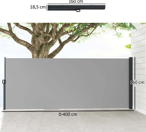 Outsunny Tenda Laterale Retrattile 400x160 cm con Maniglia, in Metallo, Alluminio e Poliestere, Grigio Chiaro