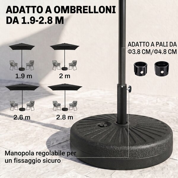 Outsunny Base per Ombrellone da Giardino con Palo Centrale Φ3.8cm e 4.8cm, HDPE Nero|Aosom