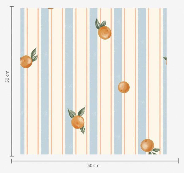 Carta da parati Frutti d'arancio su strisce di colore azzurro, Parati geometrica classici, Parati geometrica a righe classici, a01263v1 : Uwalls.it