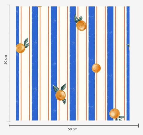 Carta da parati Frutta arancione su strisce blu e crema, Parati geometrica classici, Parati geometrica a righe classici, a01263 : Uwalls.it