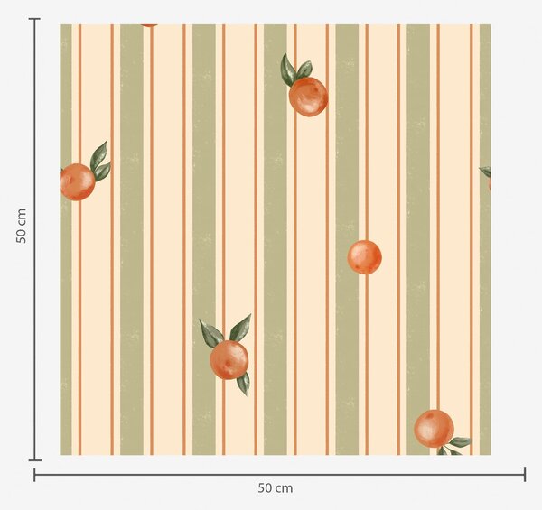 Carta da parati Frutti d'arancio su strisce color oliva e crema, Parati geometrica classici, Parati geometrica a righe classici, a01263v3 : Uwalls.it