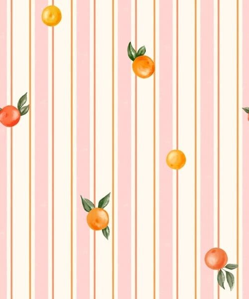 Carta da parati Frutta arancione su strisce rosa e color crema, Parati geometrica classici, Parati geometrica a righe classici, a01263v4 : Uwalls.it
