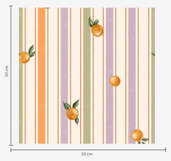 Carta da parati Frutta arancione su strisce multicolori, Parati geometrica classici, Parati geometrica a righe classici, a01263v2 : Uwalls.it