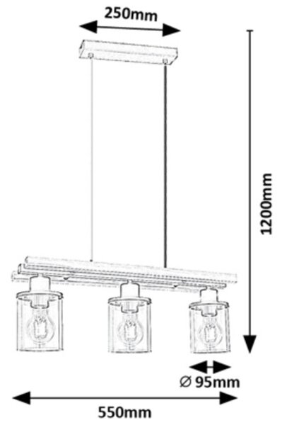 Rabalux 72083 - Lampadario a cavo NIYLAH 3xE27/25W/230V