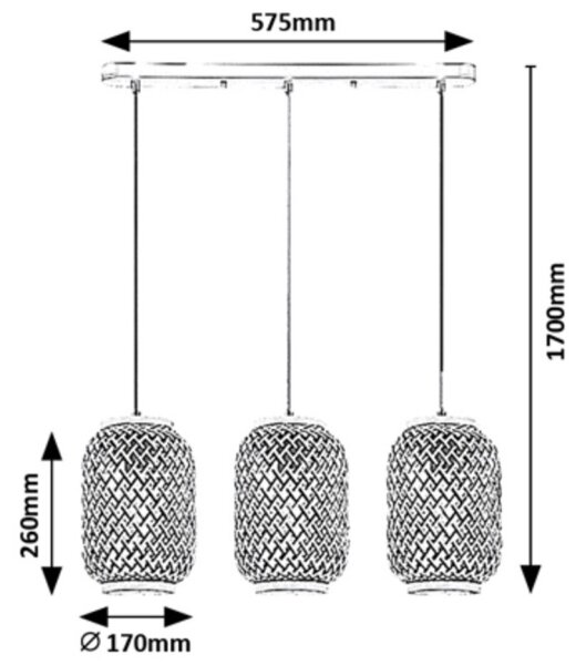 Rabalux 72093 - Lampadario ADALLA 3xE27/40W/230V in rattan su cavo