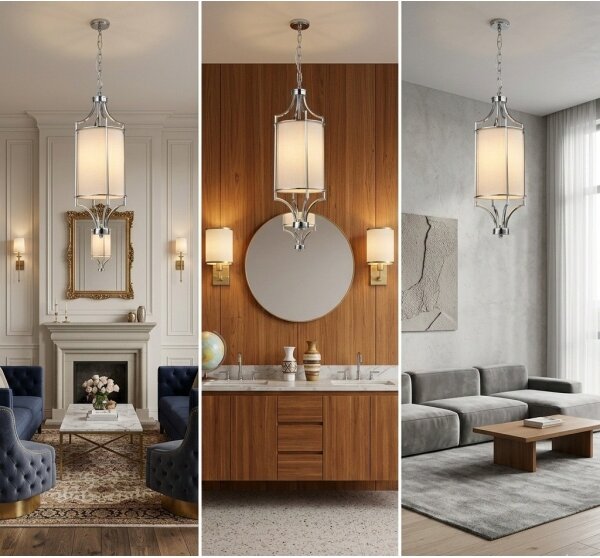 Open Design OR80551 - Lampadario a catena LUNGA 1xE27/15W/230V cromo lucido/bianco