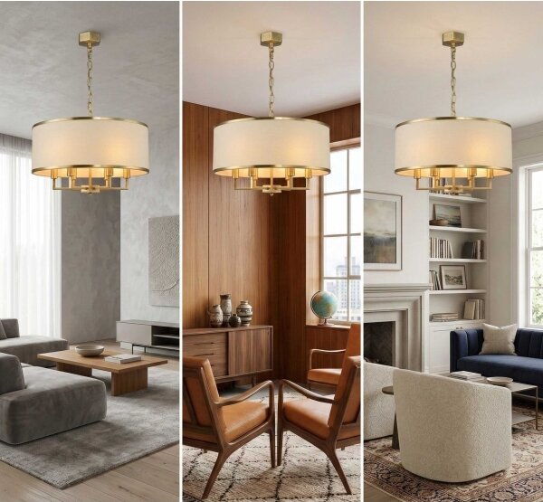 Open Design OR80230 - Lampadario a catena CASA 6xE14/15W/230V crema/ottone