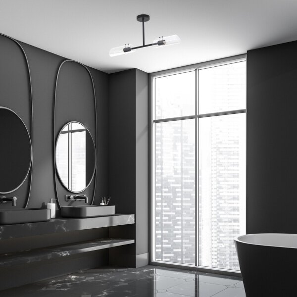 Rabalux 75028 - Lampadario da bagno a sospensione con supporto rigido TEODORO 2xE14/12W/230V IP44 nero