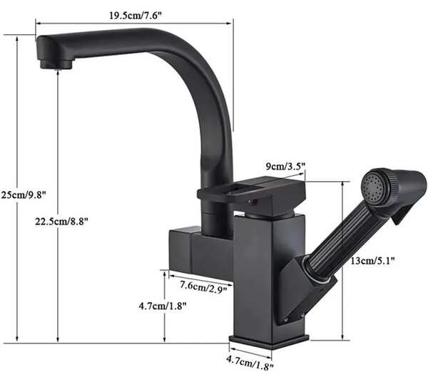 Miscelatore per cucina - Monocomando - Doccetta estraibile - Nero