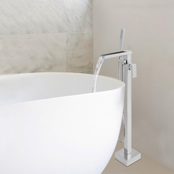 Rubinetto da bagno a colonna – Rubinetto in ottone argentato con doccetta manuale e bocchetta girevole a 360 gradi