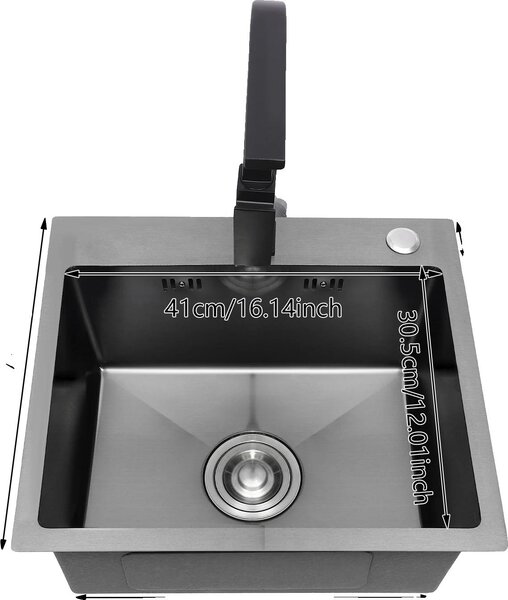 Lavello da cucina, in acciaio inossidabile, completo di rubinetto, colore nero