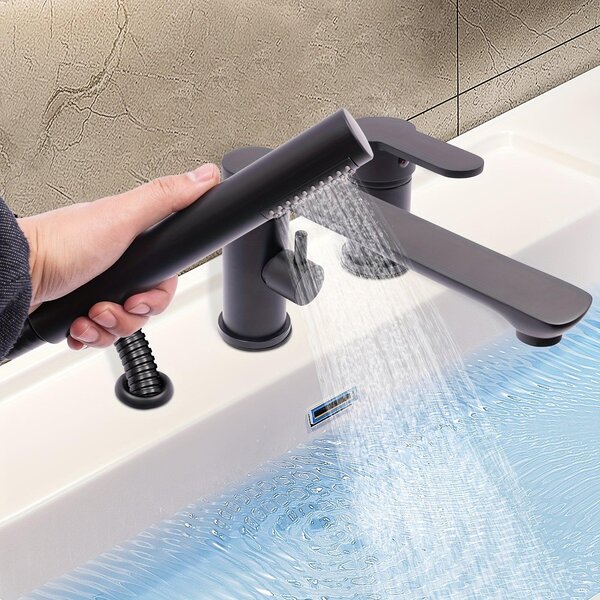 Set di rubinetti da bagno neri con doccetta manuale e bocchetta girevole, da montare a parete