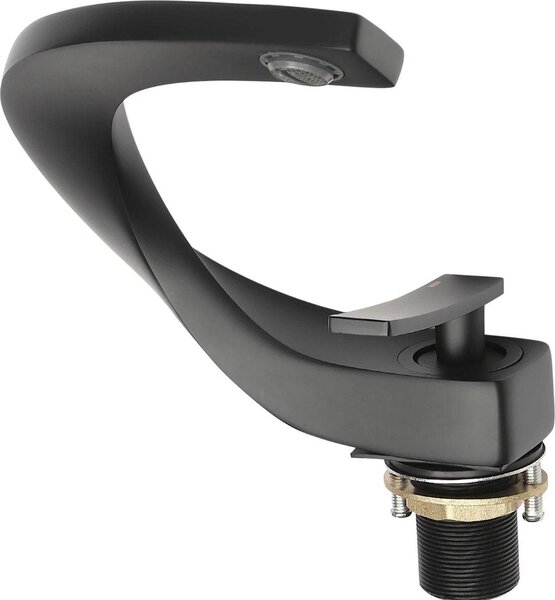 Rubinetto per lavabo - con erogatore a cascata - colore nero opaco - realizzato in ottone e acciaio inossidabile - per acqua calda e fredda