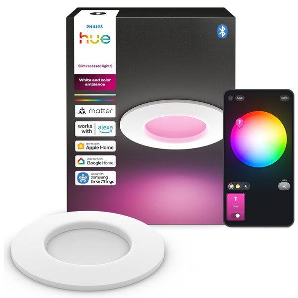 Philips Hue White and Color ambiance Lampada da incasso sottile da 90 mm, Bluetooth/Zigbee, Bianco, LED, Policarbonato (PC), Altro, 1000 K